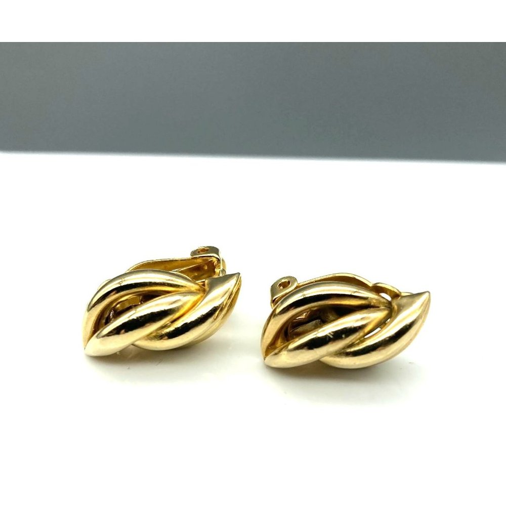 Vintage Triple Twist Earrings, Polished Gold Tone Hollow Tubes, Clip On
